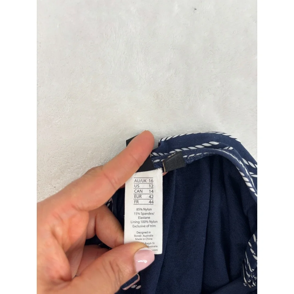 Niptuck Swim Navy Blue Nautical Rope Stripe‎ One Piece Multi Fit Cup Size 12